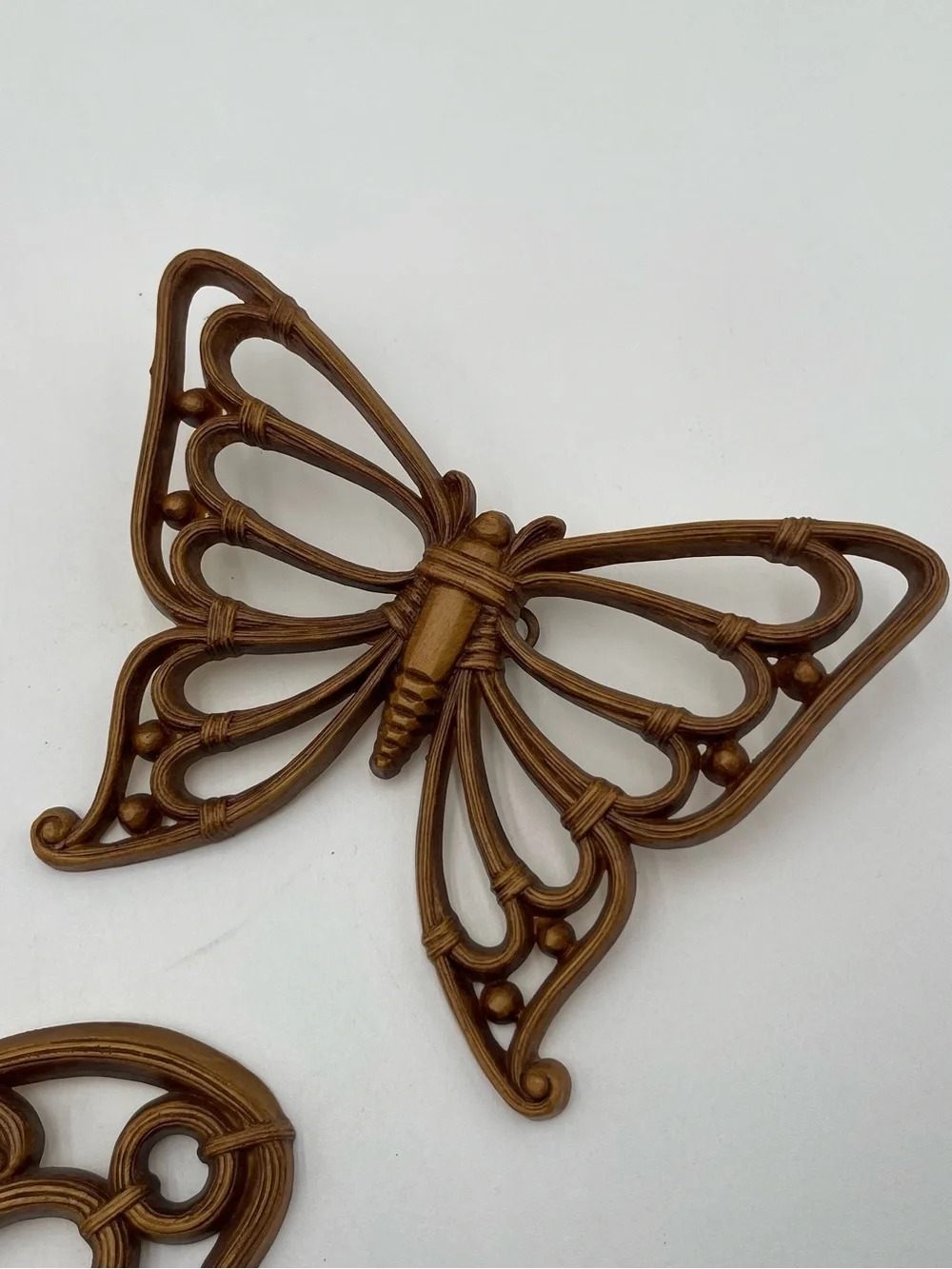 Vintage 1978 Homco Butterfly Wall Decor Set of 3 Faux Wicker Wood MCM Retro